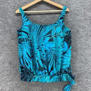 Unbranded Tankini Top Women M Medium Blue Floral Sleeveless Push Up Wide Strap
